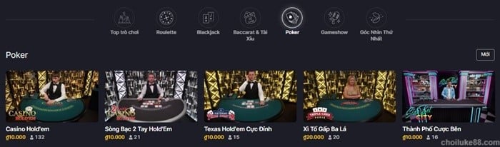 Các loại bài Poker online ăn tiền thật hay nhất HappyLuke 1